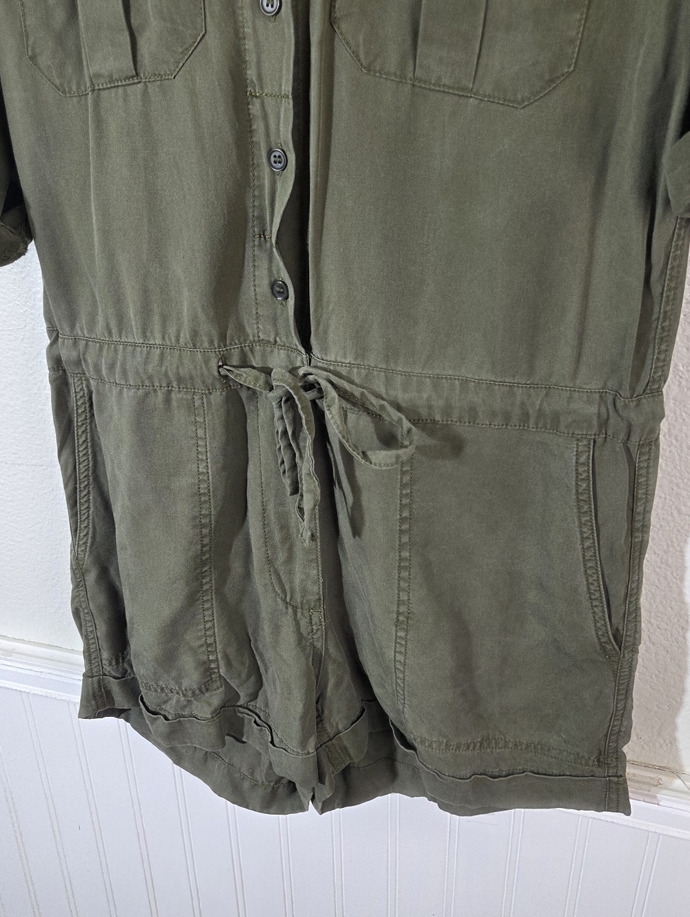 Pistola Olive Green Tencel Utility Romper Womens Small Button Front Drawstring - Picture 15 of 15